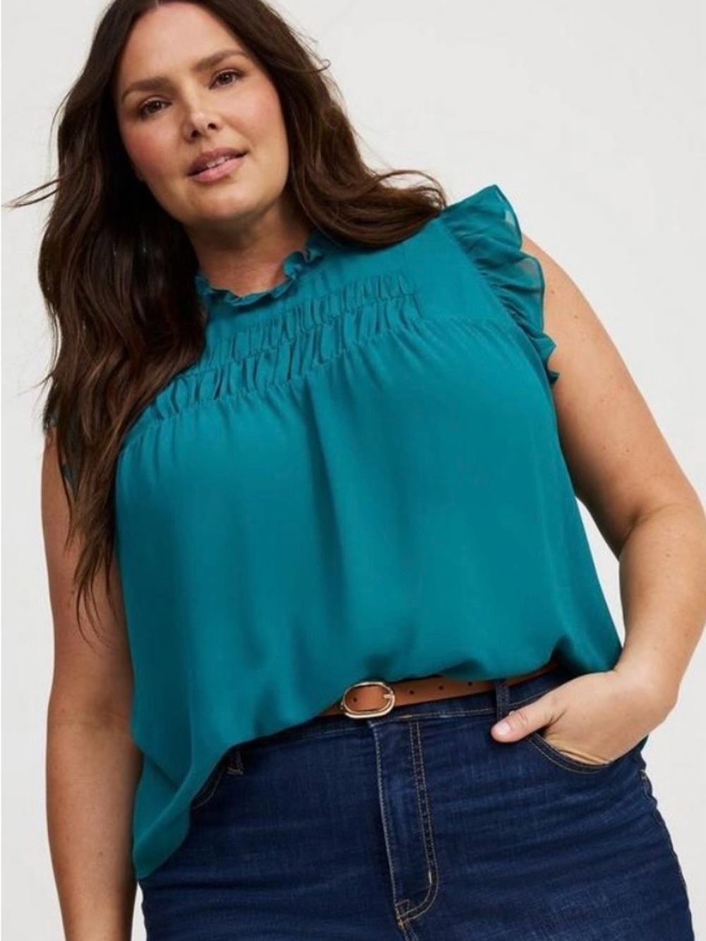 torrid Sleeveless Smocked Ruffle Neck Top